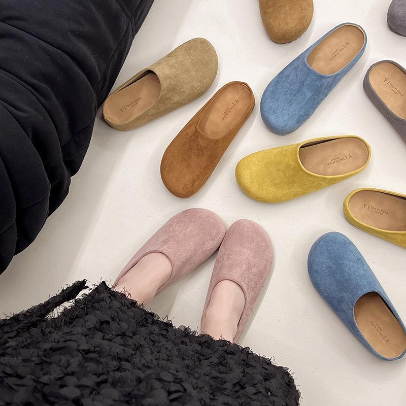 Thick-bottomed bag head, half slippers for women, half support for spring pregnant women, non-slip retro, ugly and cute Boken