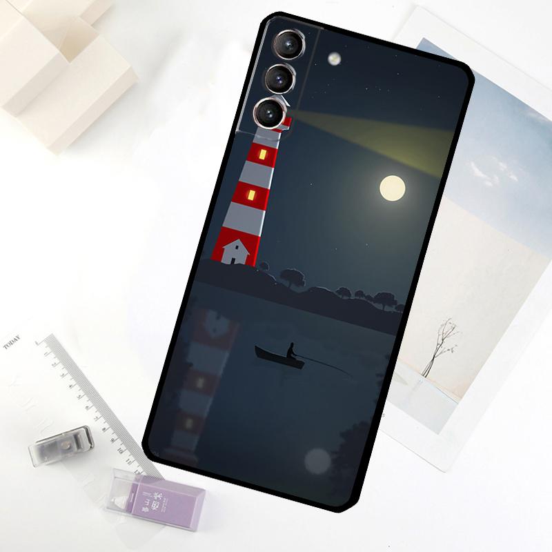 

Abstract art highway lighthouse Phone Case For Samsung Galaxy S24 FE S23 Ultra S21 S22 S25 S26 Ultra S10 Plus S20 FE Cover Galaxy S25