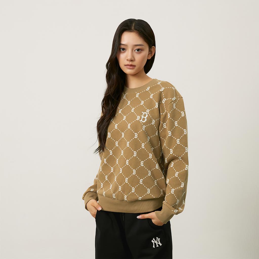 New MLB MONOGRAM Collection Basic Boston Red Sox 24FW Crewneck Sweatshirt Unisex Camel 3AMTM1344-43CAS