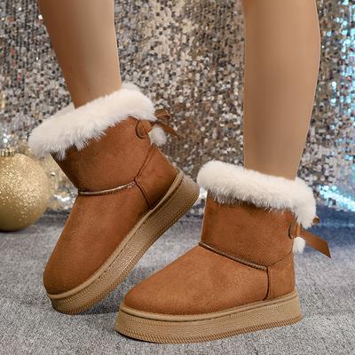 Fashionable Bow Round Toe Elegant Snow Boots Winter Flat Soft Students Plus Velvet Warm Women's Shoes