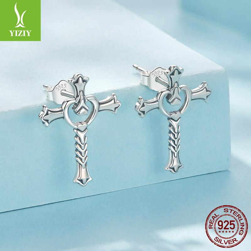 Dark Cross Earrings Unisex, Personalized Versatile S925 Sterling Silver Women'S Earrings