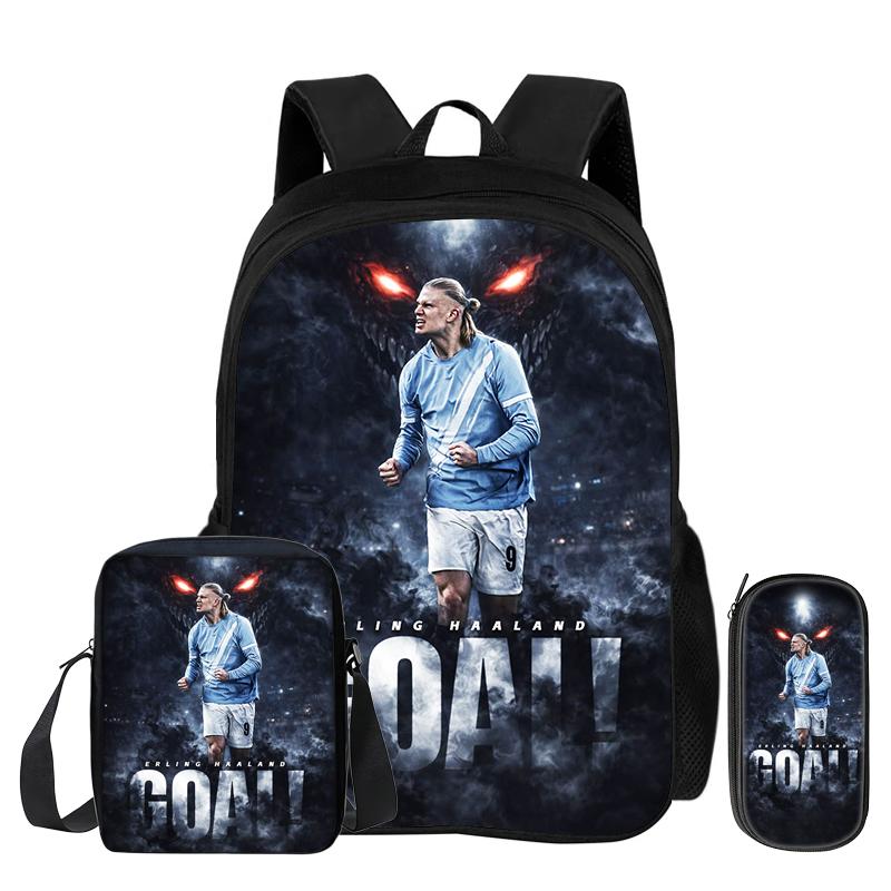 Ensemble de 3 pièces avec poche avant Sac quotidien Haaland Apprentissage, Sortie Étoile du Football Sacs de transport, Étui à crayons, Sacs d'école de sport