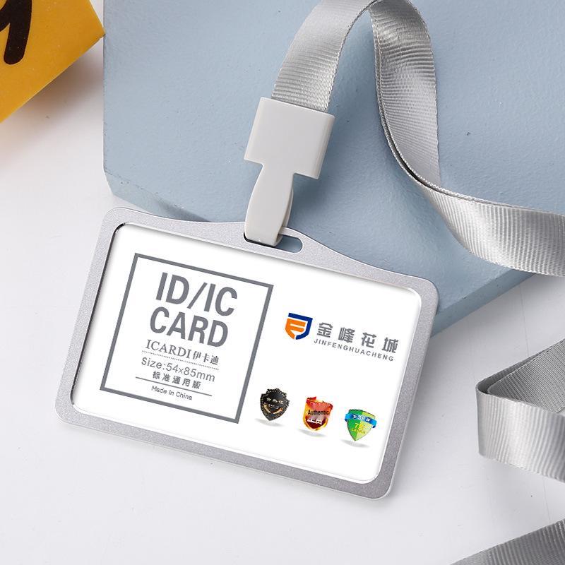 Hochwertiger Ausweishalter aus Aluminiumlegierung mit anpassbarem Lanyard für Mitarbeiter und Studenten