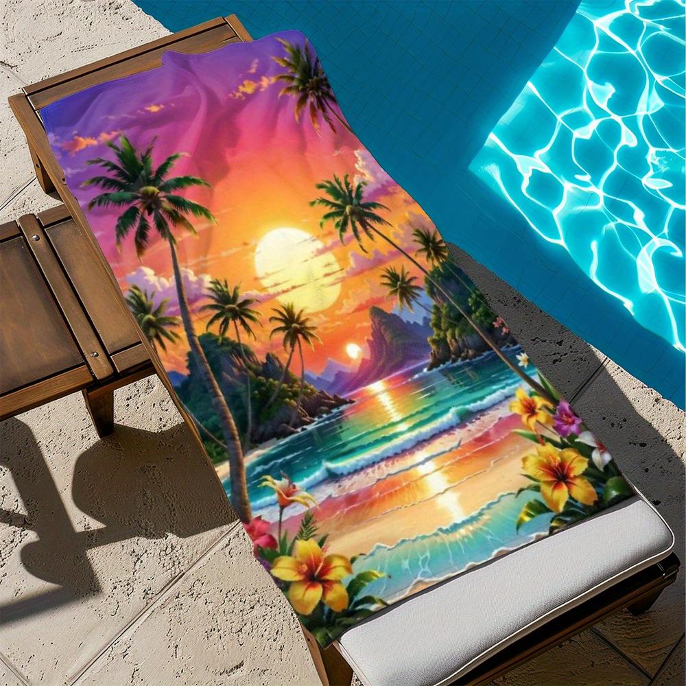 Vibrant Beach Sunset Tropical Palm Trees Floral Towel, Summer Design Quick Dry Soft