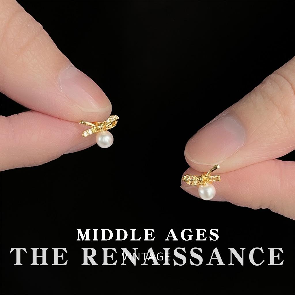Medieval French zircon bow pearl stud earrings elegant earrings women