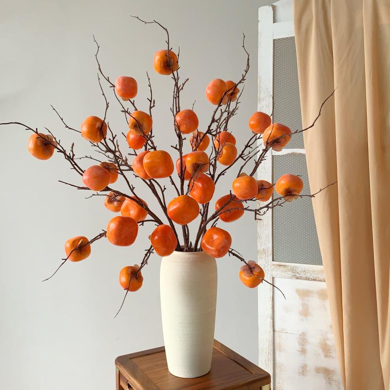 Pomegranate & Persimmon Fruit Tree Branch Bouquet: Artificial Floral Decoration for Living and Dining Rooms