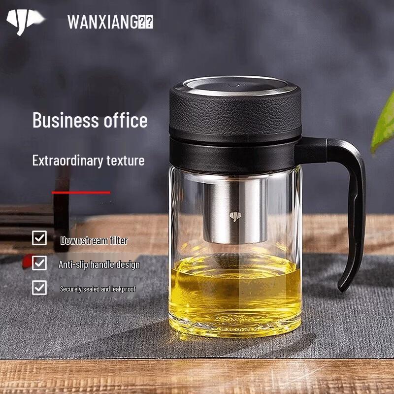 WANXIANG 350ml Glass Tea Infuser Mug with Handle