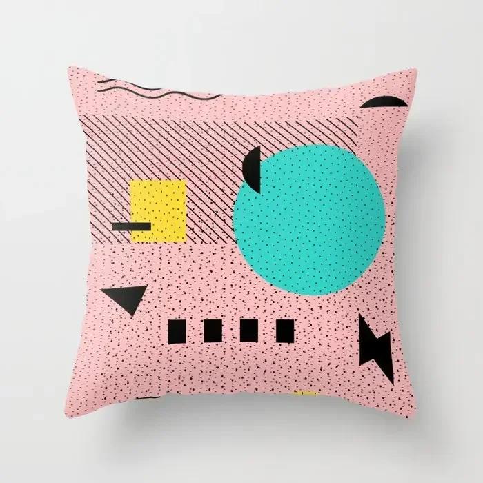 40/45/50 Mint Pink Throw Pillow Case Memphis Inspired Pattern Check Cushion Covers Home Sofa Chair Decorative Pillowcases