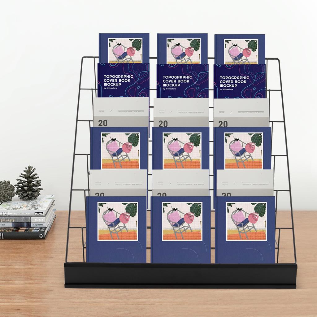 6 Tier Book Display Rack, Comic Book Display Wire Rack Greeting Card Display with Panel Fence, 18" Brochure Display Stand