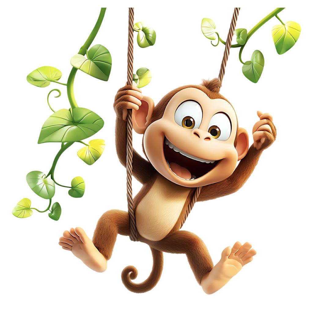 

Cartoon Monkey on Swing Static Cling Wall Sticker for Living Room Bedroom Home Decor 30x30cm разноцветный