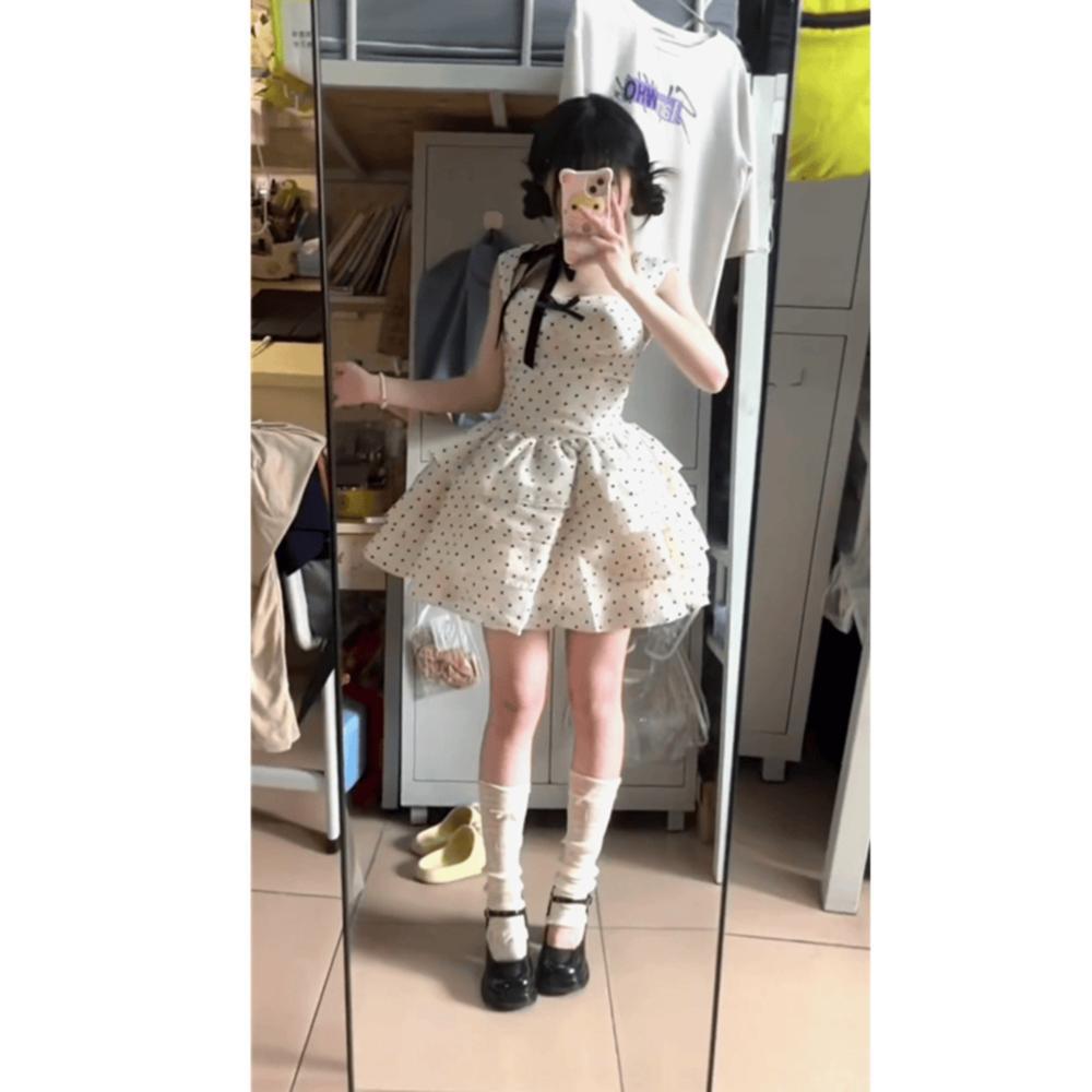 Polka Dot Bow Tutu Skirt Short Skirt Women's Summer New Casual Women's Salt Can Be Sweet and Thin Dress