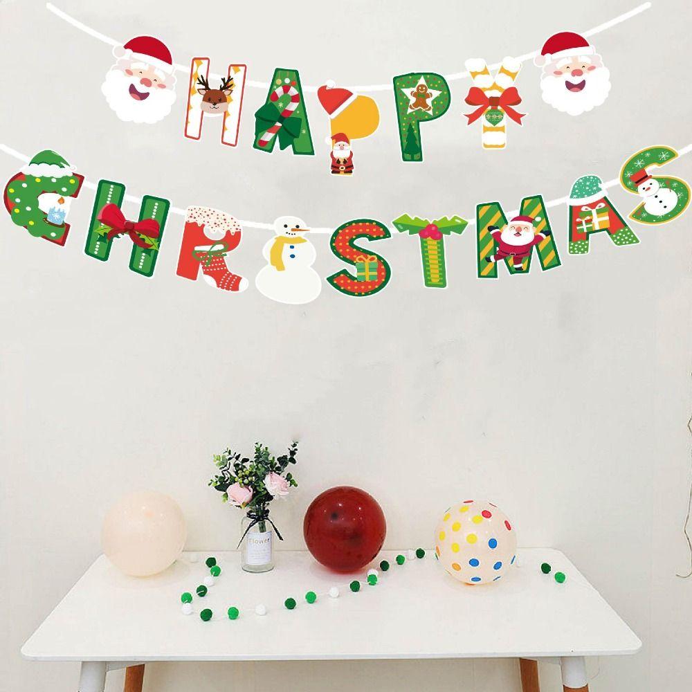 Paper Christmas Tree Elk Banner Santa Claus Christmas Door Hanging Banner  New Year