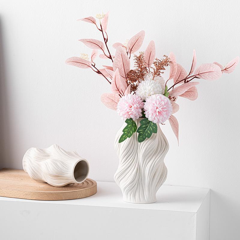 Simple And Creative Plain-Fired Ceramic Vase Lingbo Pattern Flower Insert Home Soft Decoration Handicraft Ornament