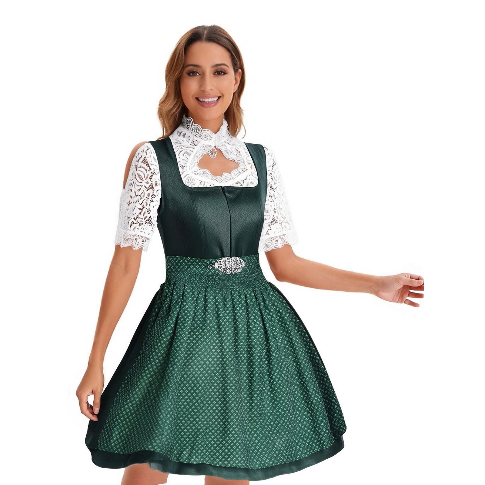

Женский костюм для Октоберфеста, костюм для выступлений, рабочий костюм с юбкой S зелёный