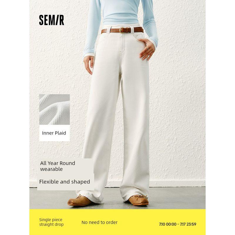 

[Senrou Denim] Senma Wide Leg Denim Women s High Straight-leg 2025 Spring New Arrival Flab Hiding White Pants New arrival-Denim yellow mud dyed 80325 165/70A/L