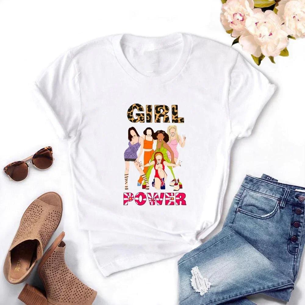 Spice Girls T-shirt Women Cartoon Tee Short Sleeve Fashion Girls T Shirt Four Season Print Anime Tops Tees Clothes Female