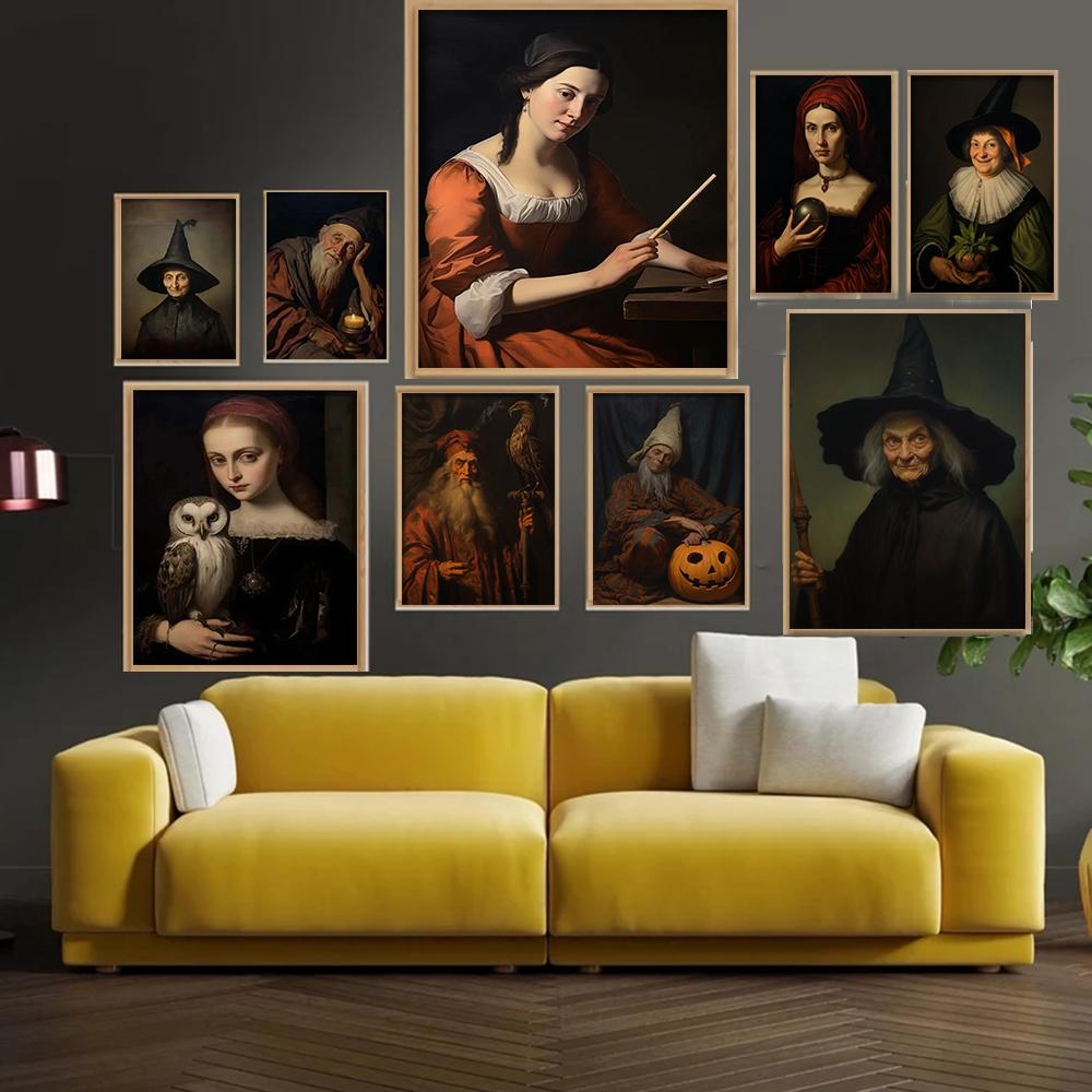 Retro Gothic Wizard Witches Portrait Poster Print Dark Magic Academy Character Canvas Painting Prints Halloween Wall Art Home Decor