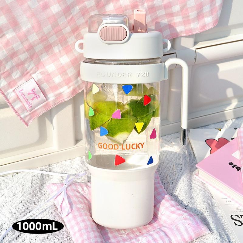 1000ML Large Capacity Plastic Water Bottles With Straw and Handle Portable Outdoor Sports Camping Double Drink Ice Cup Drinkware 1000ml