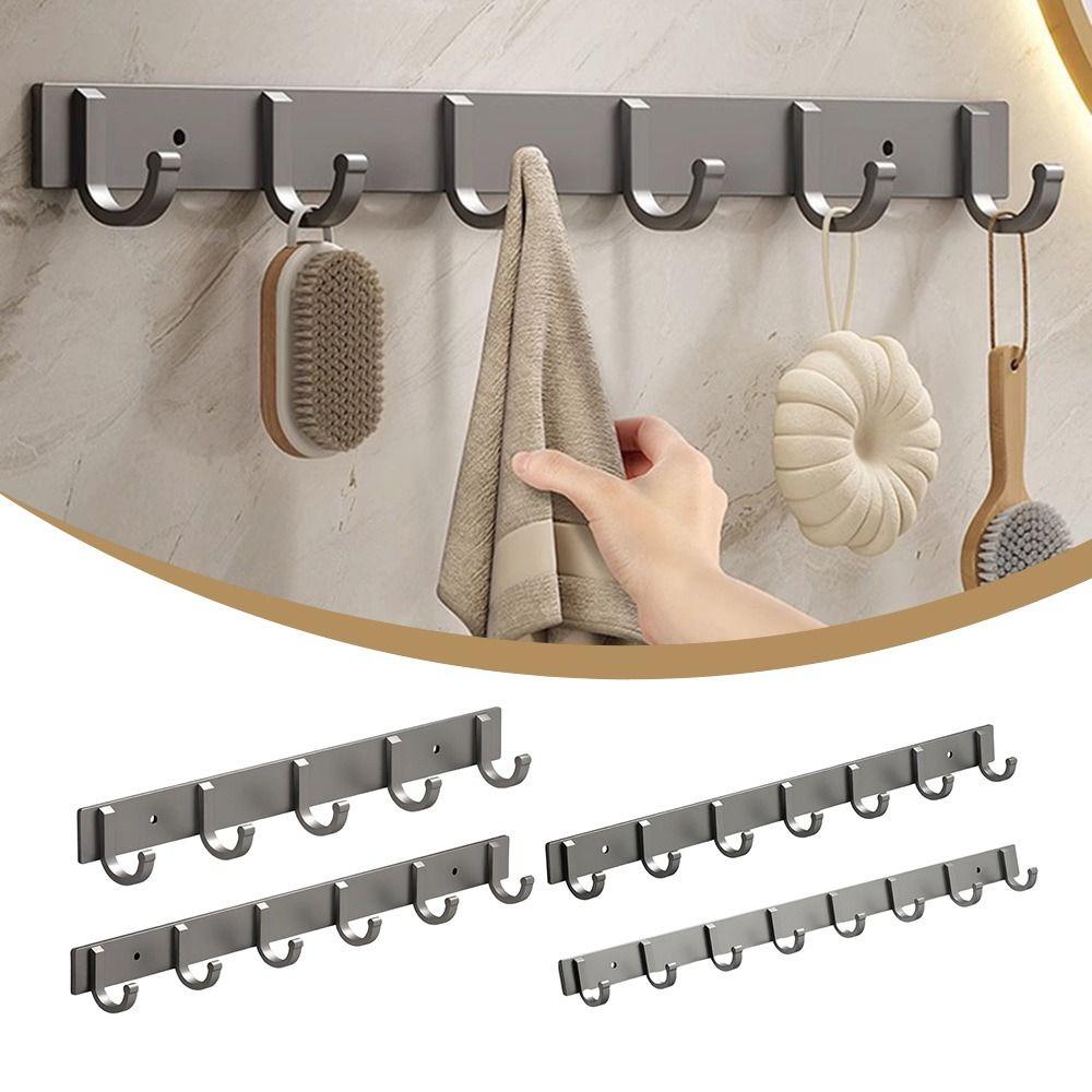 Aluminum Alloy Wall Mounted Hook Rack Strong Adhesive Space Saving Towel Rack Hook Heavy Duty Load Bearing 3-8 Hooks