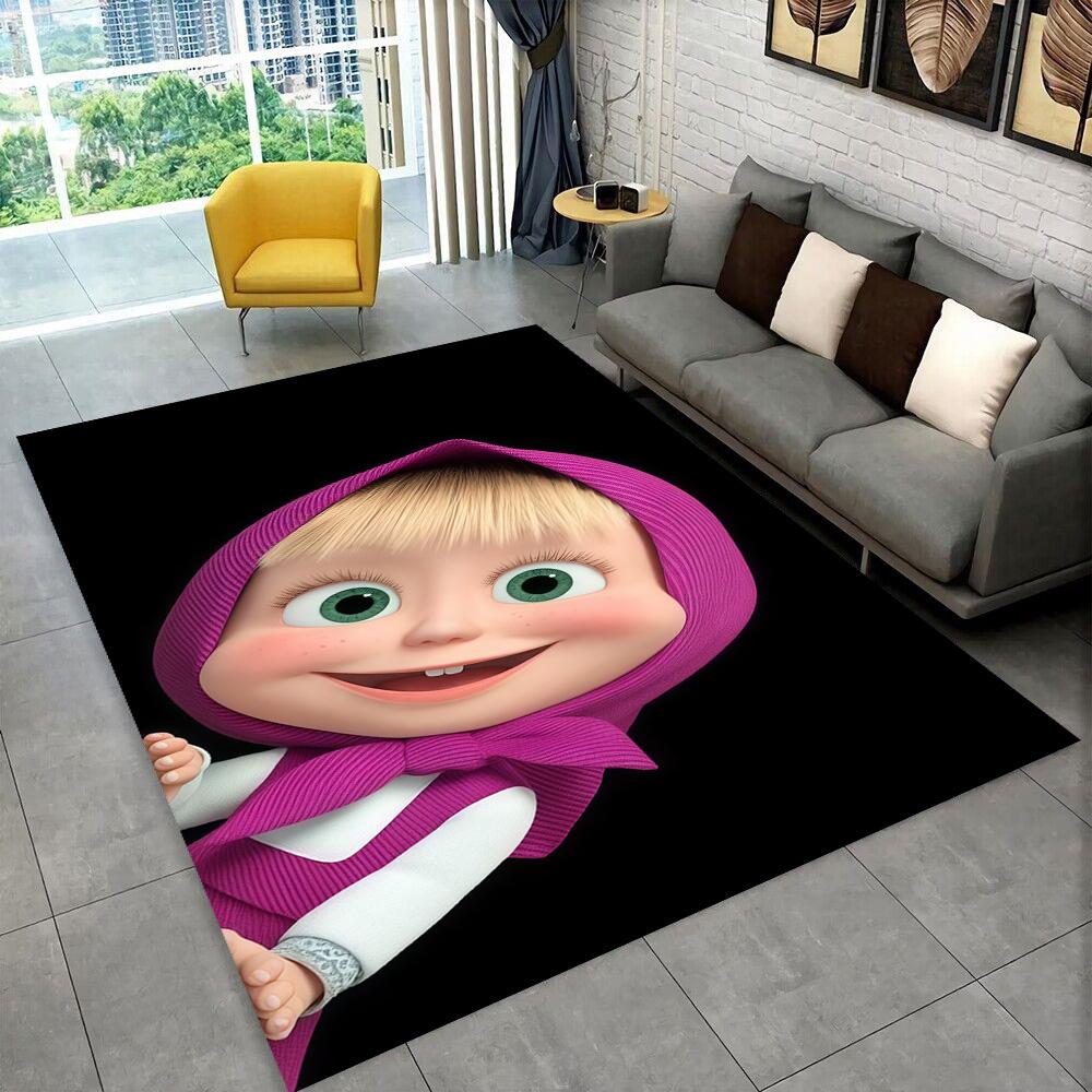 3D M-Masha Cartoon B-Bear Christmas Area Rug,Carpet Rug for Living Room Bedroom Sofa Doormat Decoration, Kids Non-slip Floor Mat