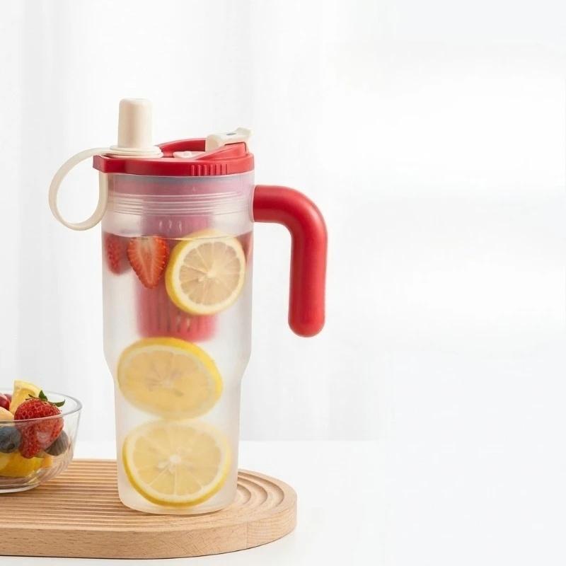 Portable Sport Drinking Bottle Transparent Plastic Water Cup with Straw&Strainer Travel Large Capacity Heat-resistant Tumbler