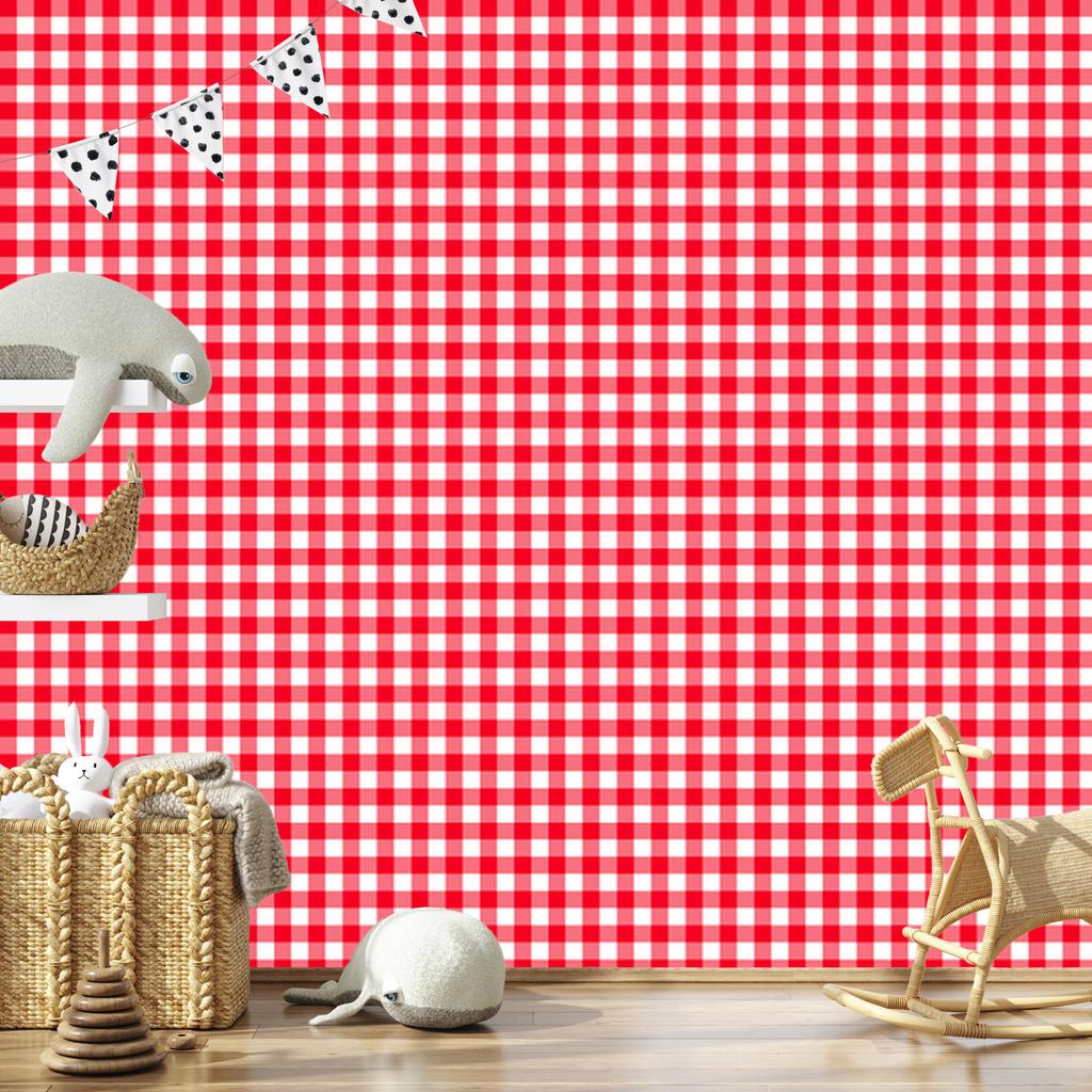Red Coral and White Checkered Wallpaper for Living Room and Bedroom 50x1000