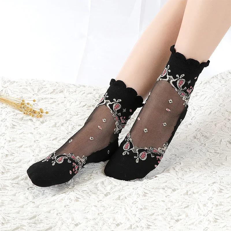Sexy Fishnet Women Lace Ruffle Soft Comfy Sheer Silk Elastic Mesh Knit Frill Trim Transparent Ankle Funny Socks 1pair=2pcs 2205F
