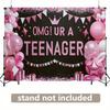2D Teenager Birthday Backdrop Pink Balloon Crown 13th Birthday Party Photo Booth