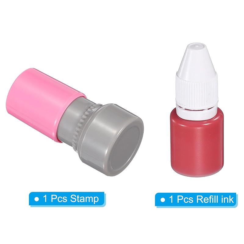 PATIKIL Self-Inking Number Stamp, 10-Digit Stamp with 20mm Number Rings, Notebook Type, Refillable Ink, Pink Case