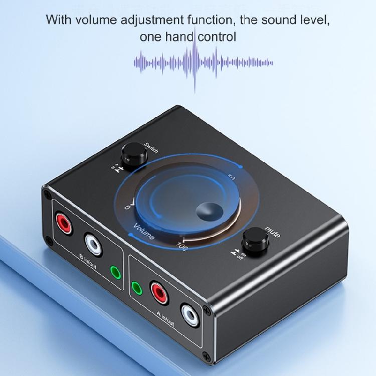 Auditory Switcher Box 3.5mm 2RCA 2 In 1 Out Bidirectional with Sound Control for Seamlessly Device Switching