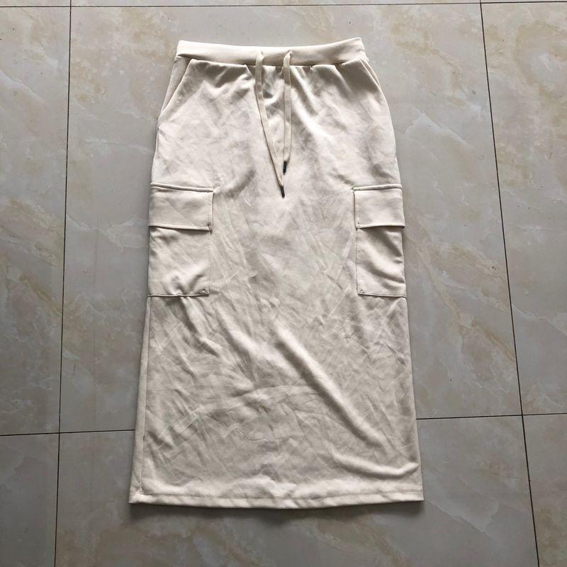 

Air Layer Cargo Skirt Spring and Autumn New Foreign Trade Women clothes Half Elastic Waist Elastic Split Midi dress 30913 Beige C- 4-30-4 2XL