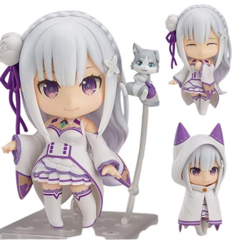 Re:Zero Emilia 751 Q Version Nendoroid Posable Anime Figure With Face Swap Toys Cute Doll Collectible Desktop Decoration Gifts