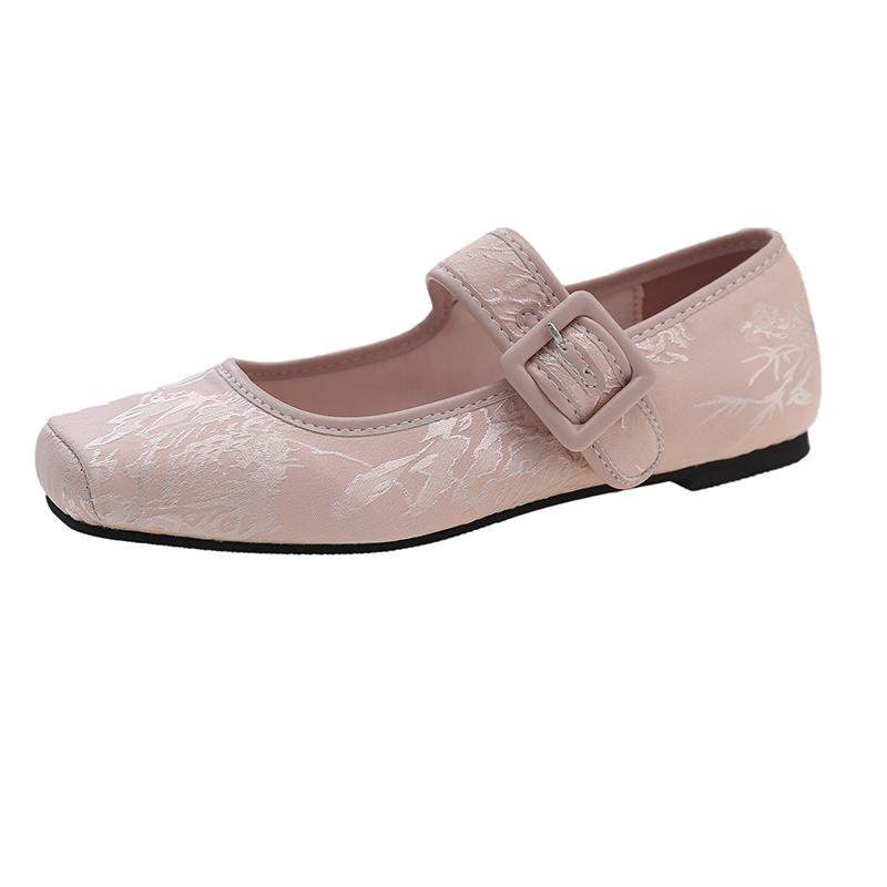 Fashion Spring New Low Heel Single Shoes Women's Square Head Shallow Mouth One Word Buckle Soft Sole Non-slip Low Top Shoes