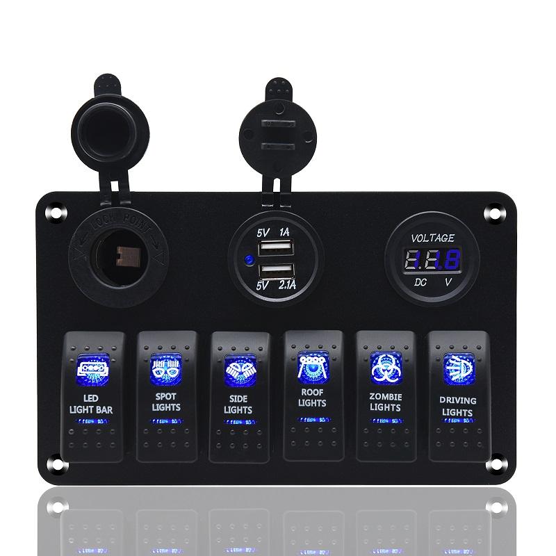 Universal Car Switch Panel 12V Voltmeter Dual USB Accessories For Marine Boat Caravan RV Electric Digital Display Switches