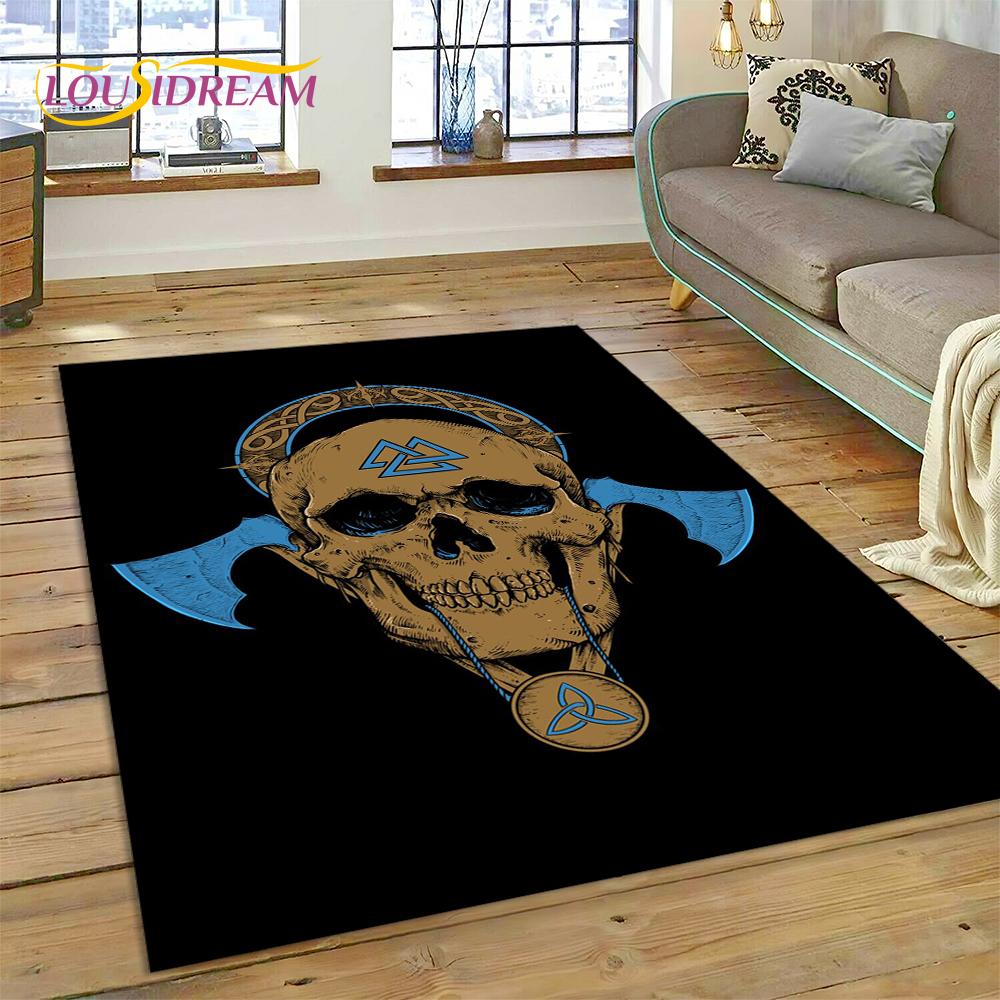 Teppich mit nordischer Mythologie, Valhalla, Wikinger, Odin, Cartoon-Motiv, groß, Teppich für Wohnzimmer, Schlafzimmer, Sofa, Fußmatte, Spielbodenmatte für Kinder