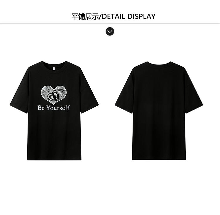 Summer Peach Heart Letter Printed Loose T-shirt, Personalized, Fashionable, Versatile, Loose Short Sleeved Top