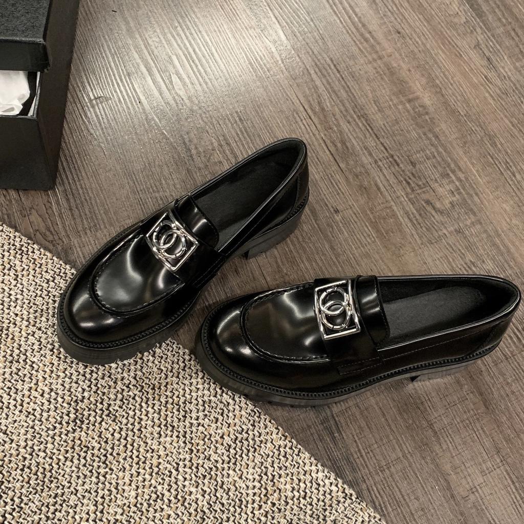 Yuanlitong two versions metal buckle thick heel platform loafers Korean version single shoes women's small fragrant wind small leather shoes wome