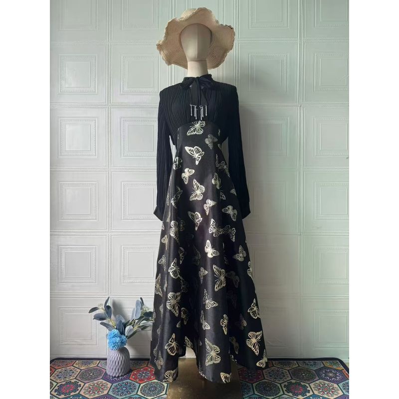 

Мода Новое поступление Мода Элегантность Платье с принтом бабочек с длинными рукавами Платье с длинными рукавами на шнуровке Black XL