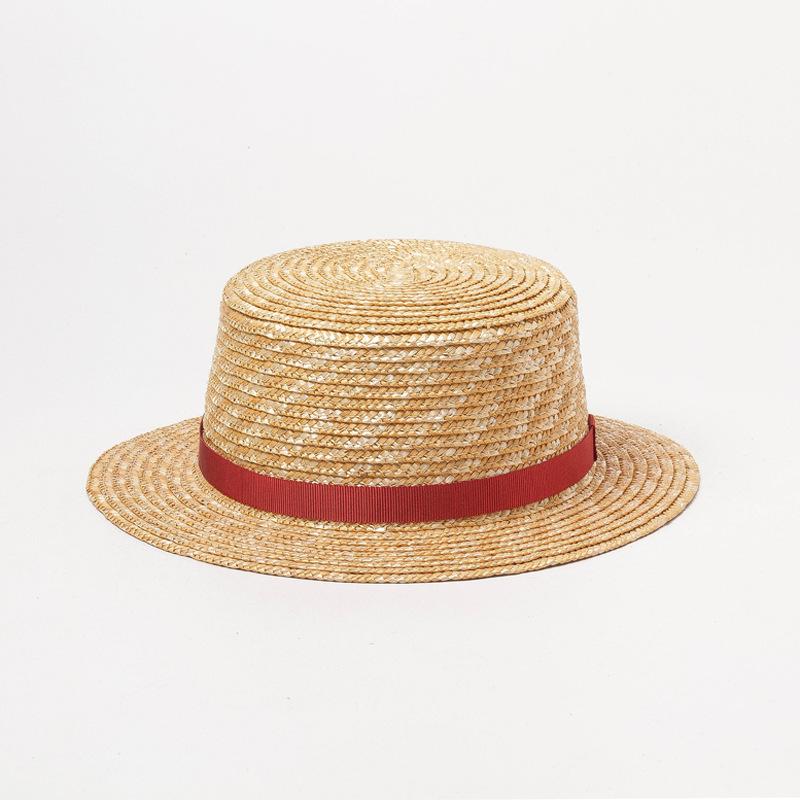 X206  New Narrow-tie Children's Wheat Straw Flat Rice Cap Travel Holiday Beach Sunscreen Cap Shade Top Hat  Baby Girl Hat