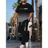 Simple Striped Printed Men's Casual Long Pants Set, Outdoor Street Fashion Trendy Men's Top And Casual Long Pants