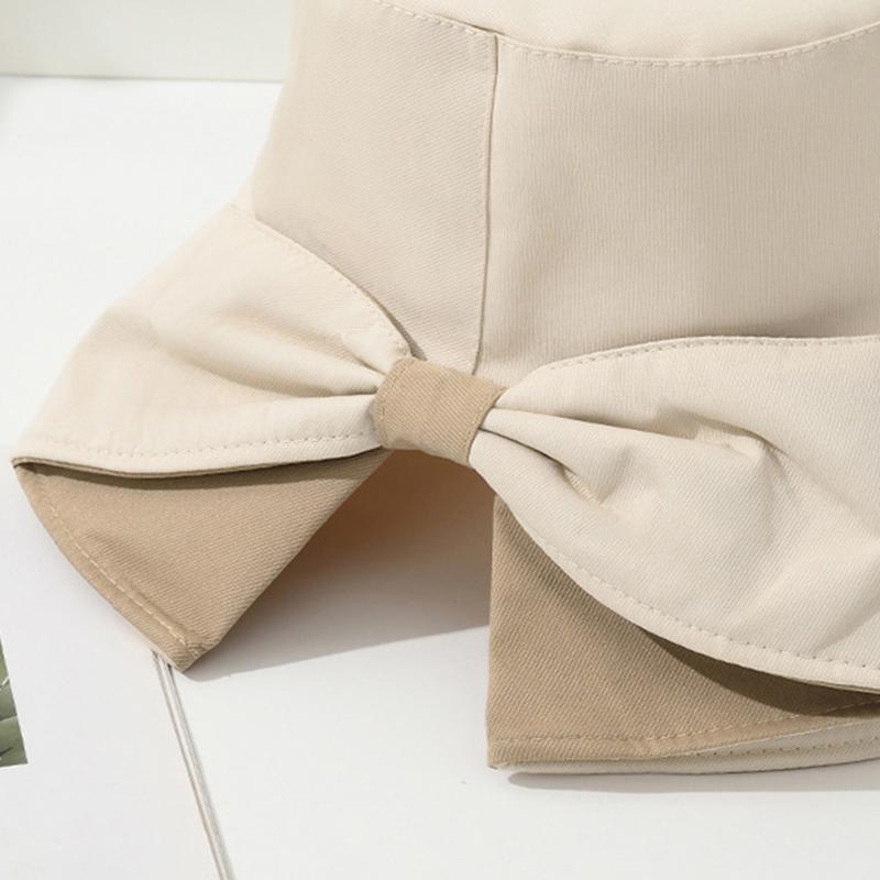 Bowknot Fisherman Hat Summer Sun Protection Wide Brim Solid Color Sunshade Camping Bucket Hat Travel Beach Visors Fashion Hat