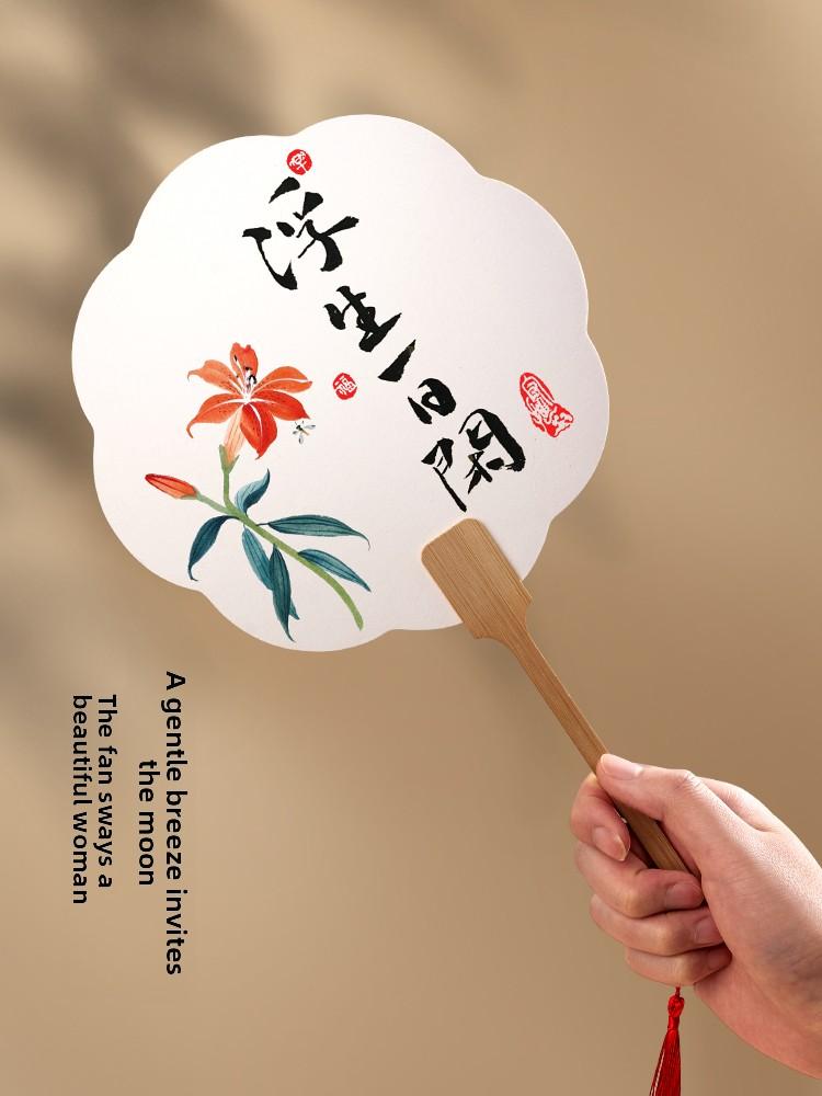 Thiened Blank Xuan Paper Calliaphy Fan DIY Material Kit Hand-Painted Cultural Creative Fan round ape Bamboo Frame
