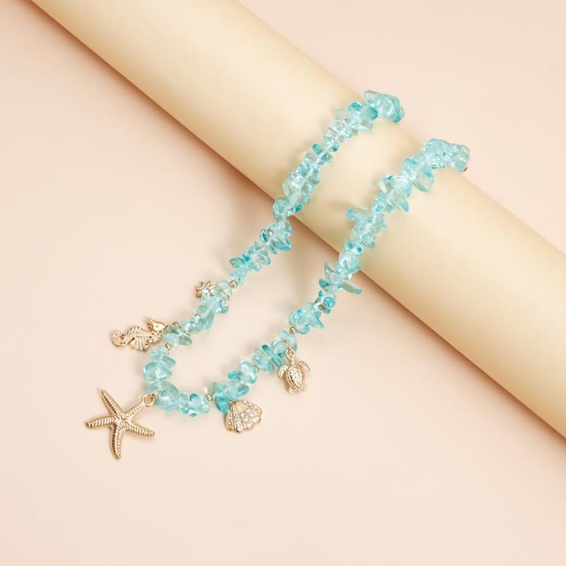 Playful Starfish Drop Necklace Lightweight Alloy Collarbone Chain With Crystal Embellishment For Casual Daily Wear
