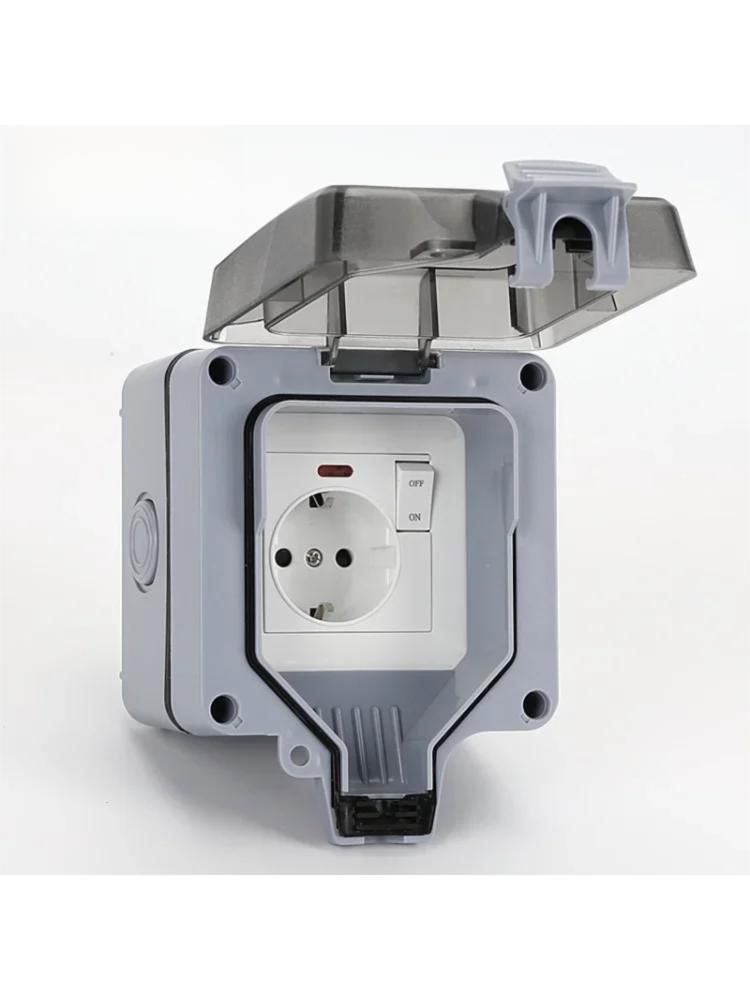 IP66 Raised Outdoor Socket 16A German Standard Power Outlet Weatherproof Wall Mount for Patio