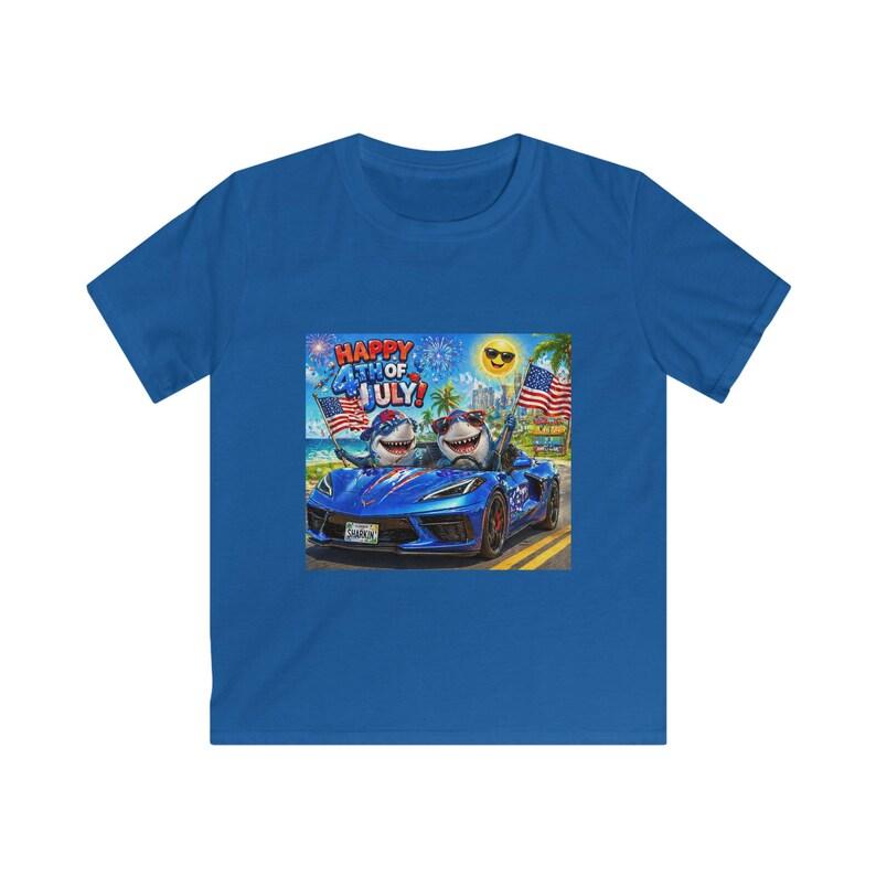 Kids Shark Corvette 4th of July Tee | Patriotic Summer Celebration Shirt 130