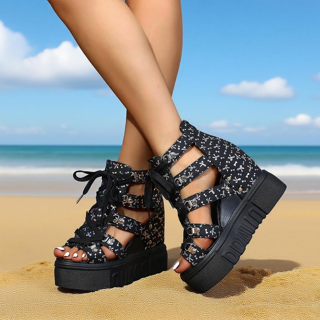 Fashion 2025 Women Slip on Wedges Sandals High Heels Summer Platform Shoes Women Comfort Zip Buckle Fashion Casual Platform Sandals