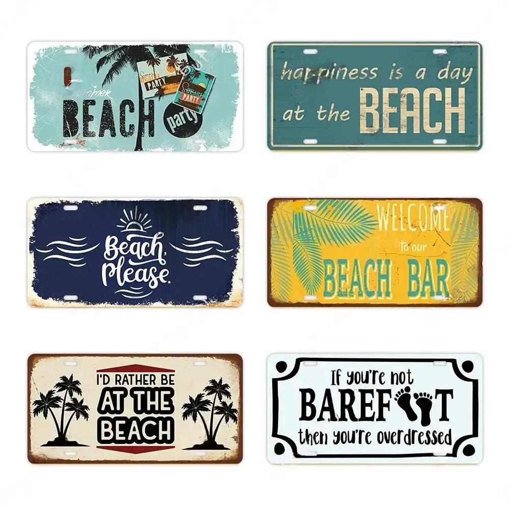 Summer Beach Retro Tin Sign Licenses Plate Plaque Metal Vintage Poster for Pub Bar Surf