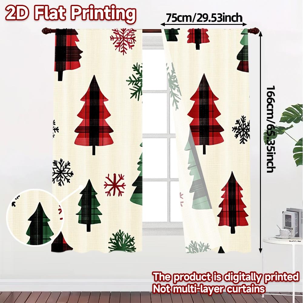 2 Stück, Vorhänge Büffelkaro Weihnachtsbäume Schneeflocken_b (2) Moderne Fenstergardine aus strapazierfähigem Polyester, ideal für die Raumgestaltung