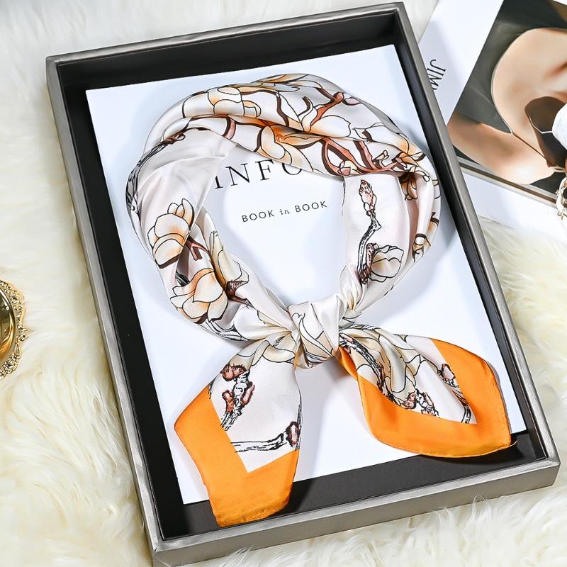 Spring and summer new simulated silk scarf women's versatile high-end sense 70 square scarf fashion printing professional small scarf