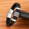 Woven Leather Rope Wrapping Special Style Classic Stainless Steel Men's Leather Bracelet Double layer Design